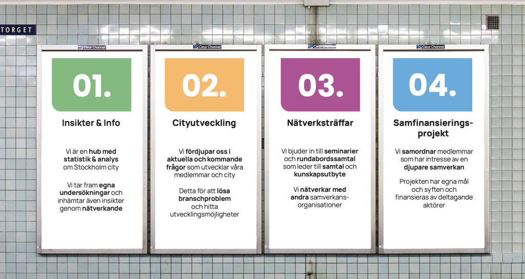 Fyra faktarutor som beskriver i korthet vad City i Samverkan arbetar med