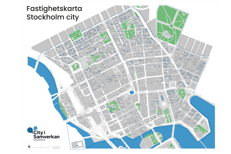 Digital fastighetskarta över Stockholm city.
