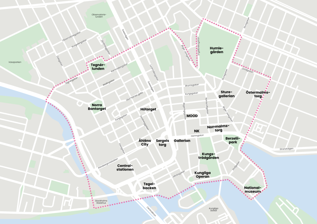 Kartvy över Stockholm city.